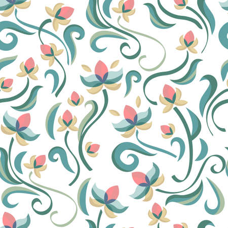 Decorative floral seamless pattern. Vector pastel color flowers. Nature background.のイラスト素材