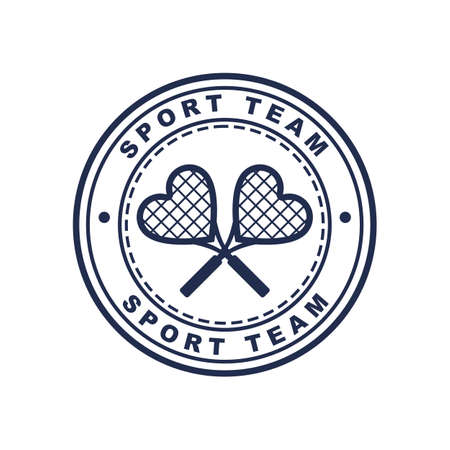 Vintage style tennis label with two heart shaped rackets. Vector logo design template. Concept for sport team, club, chevron, love tennis.のイラスト素材