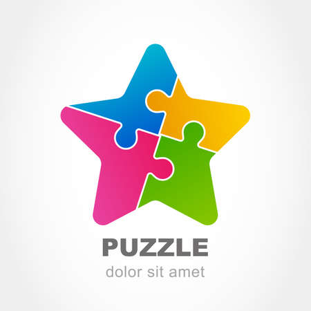 Puzzle star multicolor icon. Vector logo design template. Modern flat concept for business, logic, development, game, teamwork.のイラスト素材