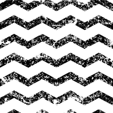 Hand drawn vector zigzag line grunge seamless pattern. Abstract black and white old texture background.のイラスト素材