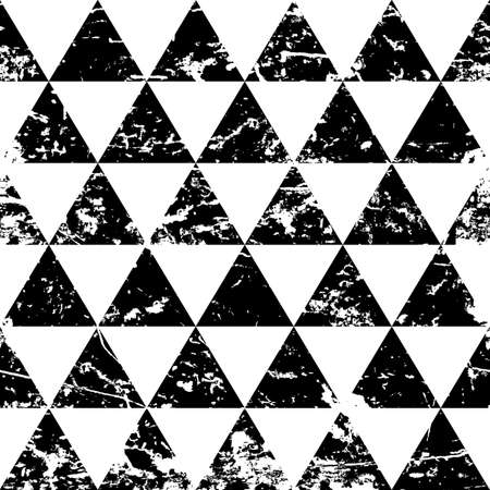 Hand drawn vector triangle ornament grunge seamless pattern. Abstract black and white geometric texture background.のイラスト素材