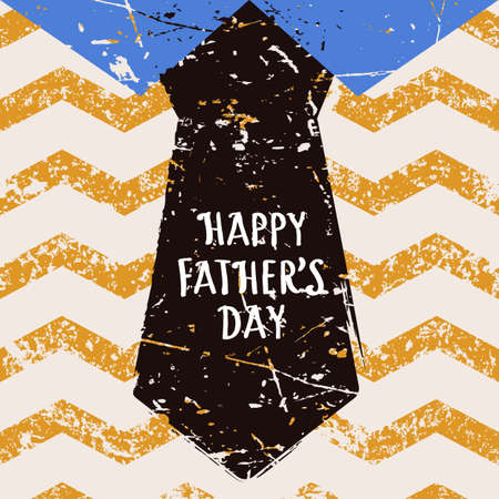 Happy Fathers day, vector greeting card. Zigzag stripe seamless pattern with mens necktie and hand drawn letters. Abstract blue and yellow clothing background.のイラスト素材