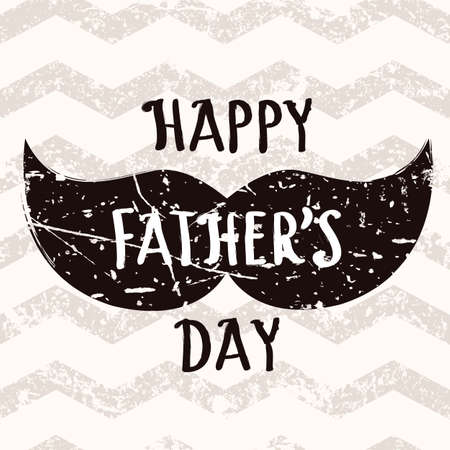 Happy Fathers day, vector greeting card. Zigzag seamless pattern with grunge black mens mustache and hand drawn letters. Abstract background.のイラスト素材