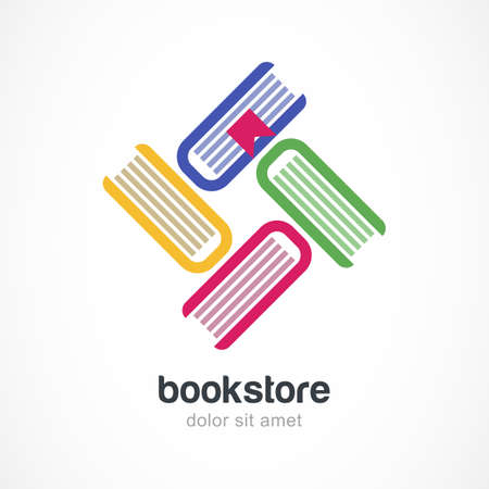 Vector logo design template. Multicolor books flat icon. Abstract concept for bookstore, education, electronic library, school.のイラスト素材