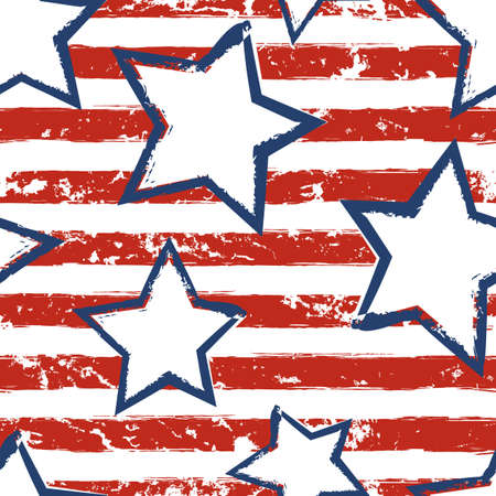 Happy 4th of July, USA Independence Day background. Vector seamless flag pattern, watercolor blue star and red stripes. Abstract design concept for greeting card, banner, flyer, poster.のイラスト素材