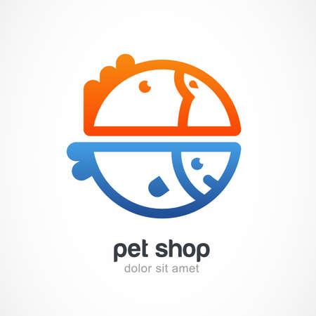 Tropic bird and fish line symbol. Vector logo design template. Abstract concept for pet shop, veterinary, zoo.のイラスト素材