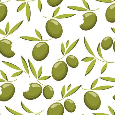 Green olive branch seamless pattern. Natural food background.のイラスト素材