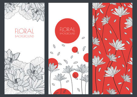 Set Of Vector Floral Banner Backgrounds And Seamless Pattern