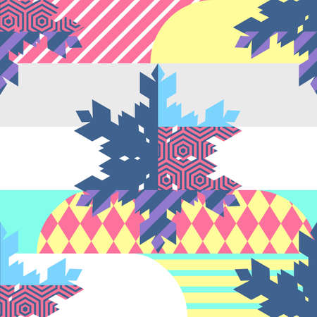 New Year, Christmas vector seamless pattern. Multicolor snowflake creative color blocking background. Abstract design concept for greeting card, banner, flyer, poster.のイラスト素材