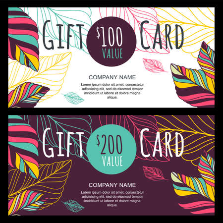 Vector Gift Voucher Card Template With Multicolor Hand Drawn