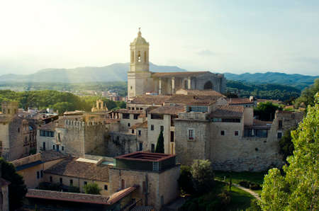 Cathedral of Girona. Evening landscape. Catalonia, Spain.の写真素材