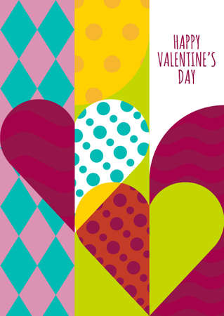 Vector greeting card template. Hearts with geometric pattern, abstract romantic background. Trendy concept for wedding, Valentines day, party invitation, save the date. Flyer, banner, poster design.のイラスト素材