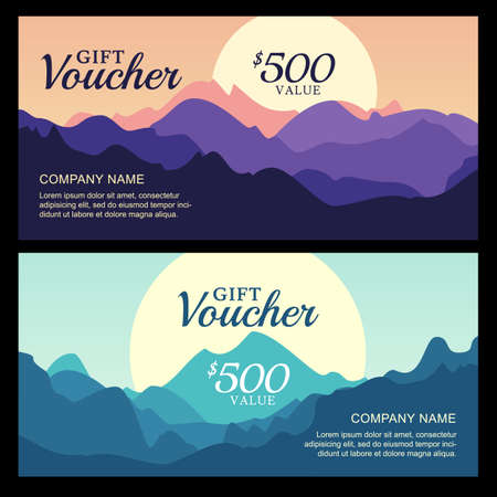 Vector Gift Voucher With Mountain Landscape View Business Card