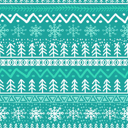 Vector seamless hand drawn pattern in turquoise blue and white colors. Christmas or New Year doodle ornament. Trendy background design concept for greeting cards, print, holiday package and wrapping.のイラスト素材