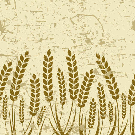 Vector seamless horizontal old grunge background with ripe ear of wheat. Abstract concept for organic products, harvest, grain, bakery, healthy food.のイラスト素材
