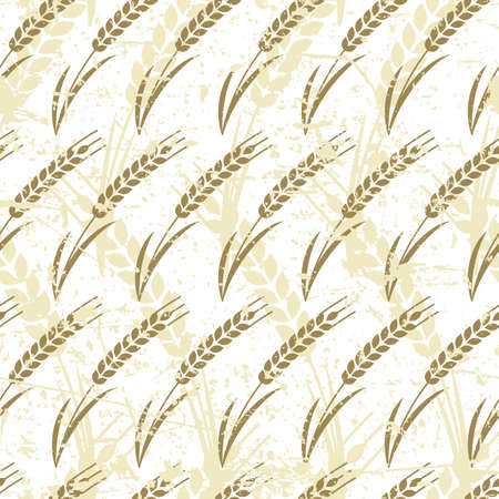 Vector seamless pattern with ripe ear of wheat. Abstract concept for organic products, harvest, grain, bakery, healthy food. Agriculture and farming old grunge background.のイラスト素材
