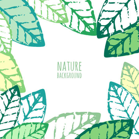 Vector watercolor hand drawn green leaves, grunge background. Abstract nature old frame with place for text.のイラスト素材