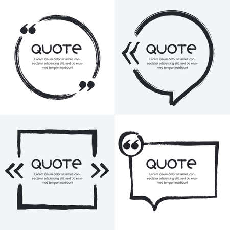 Vector set of quote forms template. Black and white background. Watercolor brush frame. Blank colorful speech bubbles. Business template for text information and print design.のイラスト素材