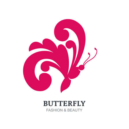 Vector illustration of decorative butterfly silhouette. Abstract logo sign design template. Concept for beauty salon, fashion, spa, natural organic cosmetics, makeup, visage, jewelry and accessories.のイラスト素材