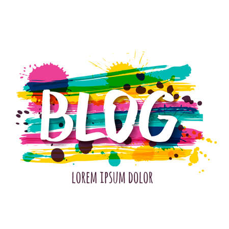 Vector Hand Painted Watercolor Blog Sign Trendy Blog Label