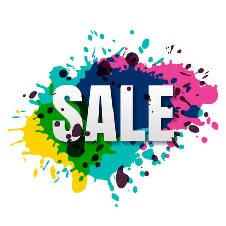 Vector isolated sale banner, badge, label with colorful watercolor background. Hand drawn banner template. Trendy design concept for special offer, poster, flyer design, shopping tag, discount card.のイラスト素材