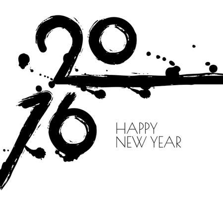 Happy New Year 2016 vector greeting card with black and white watercolor grunge background. Hand painted abstract holiday illustration. Trendy design, concept for banner, poster, flyer design.のイラスト素材