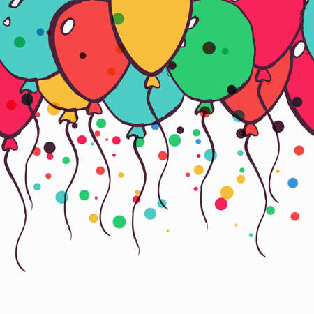 Vector abstract holiday seamless horizontal background with multicolor watercolor air balloons. Design concept for birthday greeting cards, festival decoration,  flyer, banner, gift card.のイラスト素材