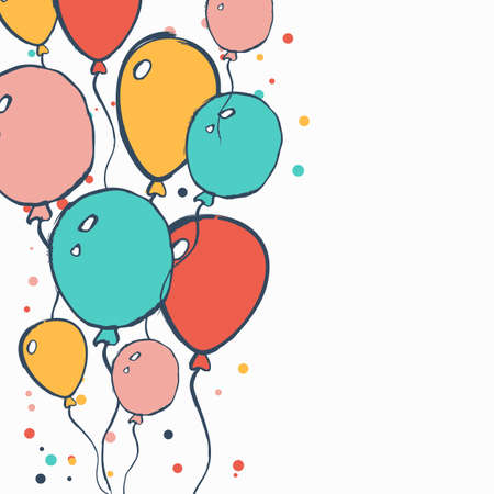 Vector holiday background with multicolor watercolor air balloons. Abstract colorful illustration. Design concept for birthday greeting cards, festival decoration, gift card.のイラスト素材