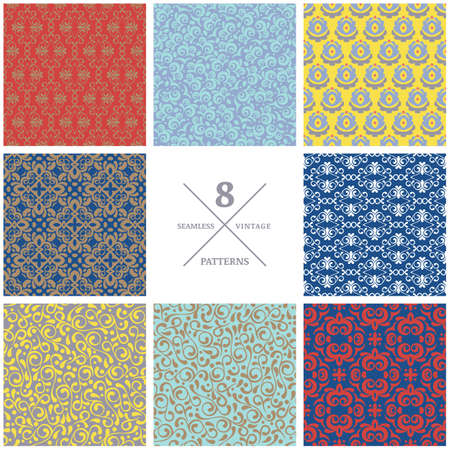 Set of vector seamless flourish patterns. Vintage decorative backgrounds. Floral design for fashion textile print, web backgrounds, greeting cards, wrapping paper, holiday package, wallpaper.のイラスト素材
