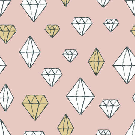 Vector seamless pattern with hand drawn watercolor diamond crystals. Pastel background. Design concept for fabric design, textile print, wrapping paper or web backgrounds.のイラスト素材