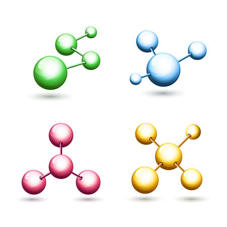 Abstract molecular logo and design elements. Vector colorful molecular icons set. Atoms and molecules symbol. Concept for science, medical, biotechnology, chemical industry themes.のイラスト素材