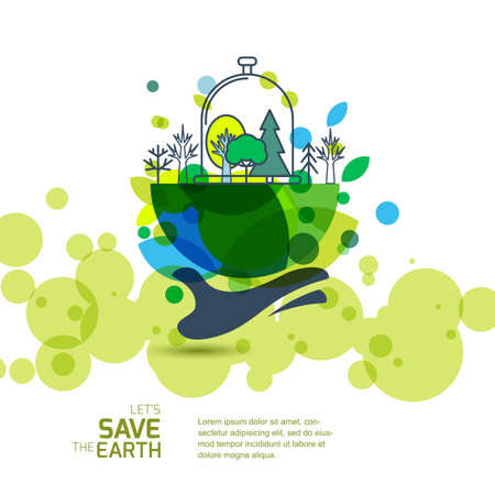 Human Hand Holding Green Earth With Trees Banner Background