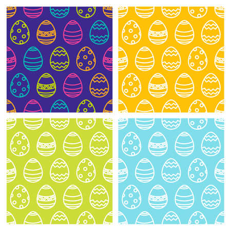 Set of Easter seamless pattern with linear multicolor eggs. Vector holiday backgrounds. Design for textile print, wrapping paper or web.のイラスト素材