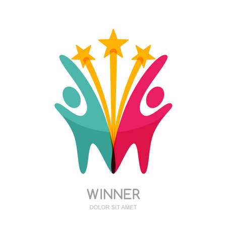 Abstract people silhouette with star firework.のイラスト素材