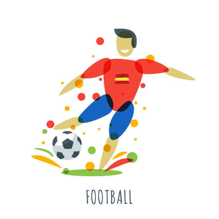 Football championship. Spanish player with ball. Vector isolated sports man with soccer ball. Print design elements. Abstract flat illustration. Euro 2016.のイラスト素材
