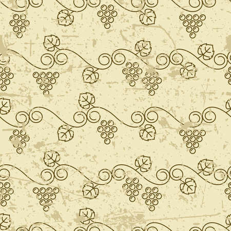 Vector old seamless pattern with climbing vine grapes. Linear autumn plants background. Design for print, package, wrapping paper or web.のイラスト素材