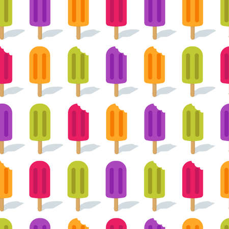 Vector seamless pattern with multicolor ice cream. Ice lolly tasty background. Design for summer fashion textile print, wrapping paper, trendy web backgrounds, cafe and desserts..のイラスト素材
