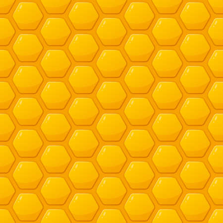 Vector seamless pattern with yellow honeycombs. Honey background. Design for honey package, labels, tags or wrapping.のイラスト素材