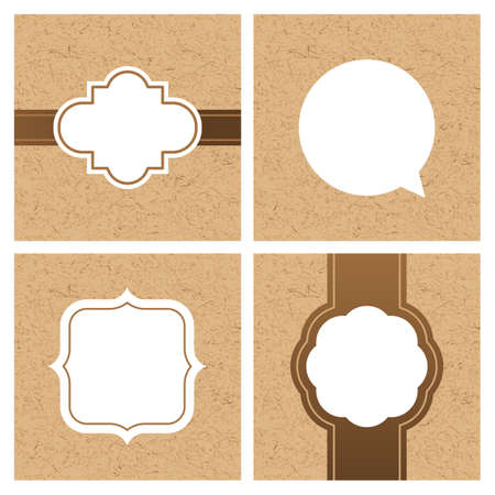 Vector set of vintage frames and banners with craft paper texture. White frame and text boxes on cardboard background. Template for text information, label, package and print design.のイラスト素材
