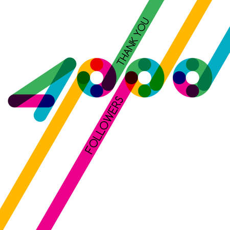 Thanks 4000 follower, vector banner, badge or poster for blogs and social networks. Color card with numbers for followers, subscribers and friends. Trendy blog label.のイラスト素材