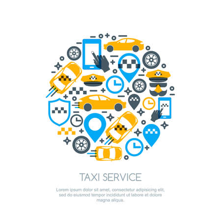 Set of online taxi service isolated , icons and symbol. Taxi mobile app concept. Taxi cab location point. Call taxi via smartphone.のイラスト素材