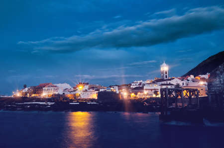 Night view of Garachico town. Tenerife Canary Islands, Spain. Filtered