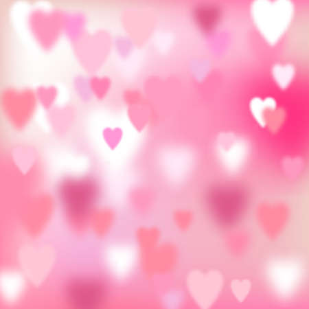 Valentines day vector blurred love background with pink hearts. Abstract romantic design with defocused light.のイラスト素材