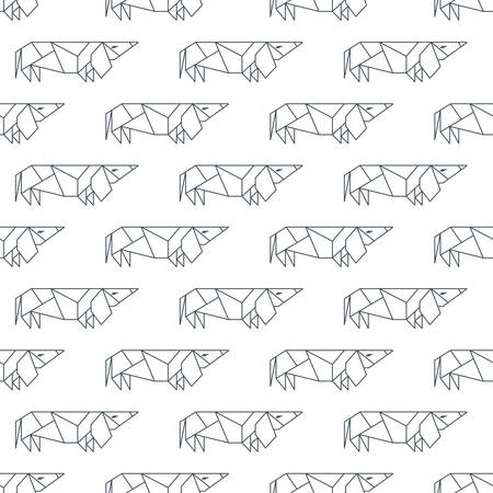 Vector seamless pattern with outline dachshund dog. Black and white simple geometric background. Trendy design for pet shop, fashion textile prints, fabric.のイラスト素材