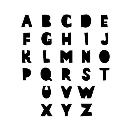 Cut out of paper craft alphabet. Doodle hand drawn latin decorative font symbols. Vector logo design elements. Childish style letters, isolated on white background.のイラスト素材