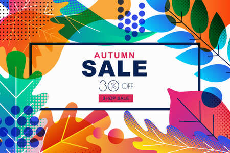 Vector sale banners with color gradients autumn leaves. Fall illustration background. Design template for poster, discount labels, flyers.のイラスト素材