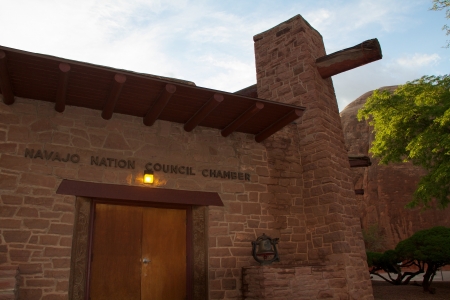 Navajo Nation Council Chamber at sunset, near Window Rock Tribal Parkのeditorial素材