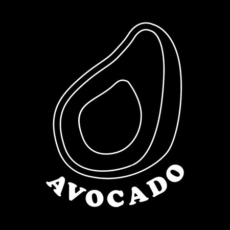 Avocado on black background.Avocado isolated object.Avocado vector. For design, wallpaper, logo, icon, menu, restaurant, cafe, kitchen, birthday.Avocado food. Avocado illustration. Avocado in the style of Doodle.のイラスト素材
