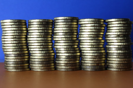 Coins, money payment. Metallic golden color.の写真素材
