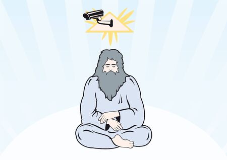 Big Brother is omnipresent. Camera God eye sees everything. God background. Funny illustration of supervising all.のイラスト素材
